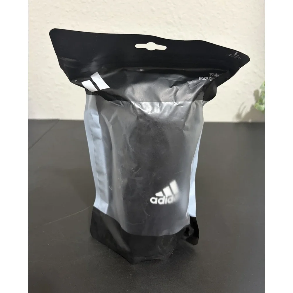 NEW ADIDAS Youth Sock Guard Shin Guard L Black/White Hard Shell Removable Shield